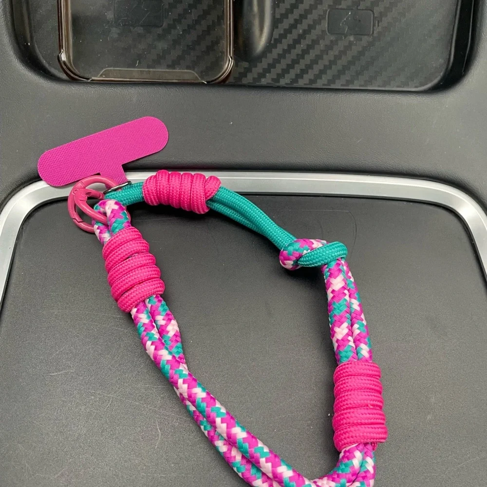 Phone Wrist Lanyard Bright Pink & Teal Braided